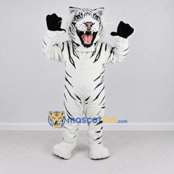 Custom White and Black Roaring Tiger Mascot Costume Adult Full Body Suit for Wildlife Events Custom White and Black Roaring Tiger Mascot Costume Adult Full Body Suit for Wildlife Events