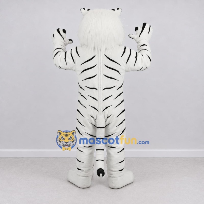 Custom White and Black Roaring Tiger Mascot Costume Adult Full Body Suit for Wildlife Events Custom White and Black Roaring Tiger Mascot Costume Adult Full Body Suit for Wildlife Events