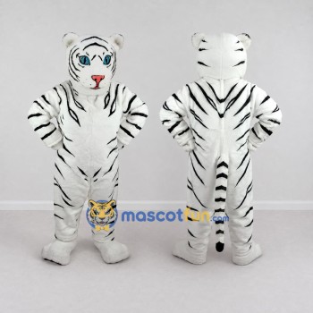 Custom White and Black Tiger Mascot Costume Adult Full Body Suit for Wildlife Events