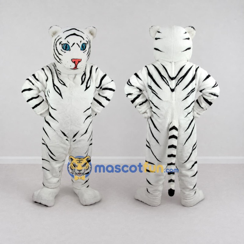 Custom White and Black Tiger Mascot Costume Adult Full Body Suit for Wildlife Events