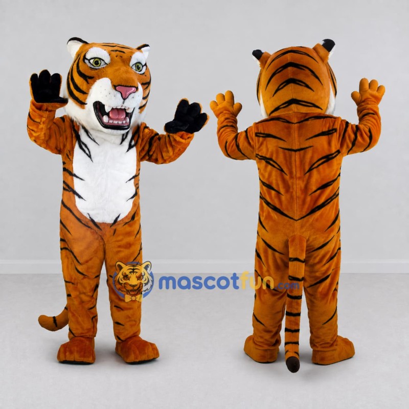Custom Brown Black and White Roaring Tiger Mascot Costume Adult Full Body Suit for Sports Events