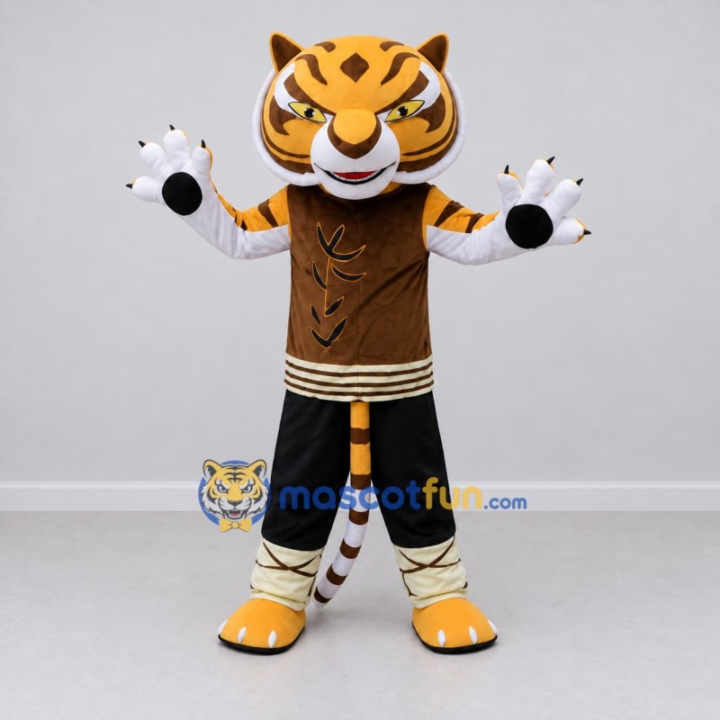 Custom Yellow Brown and Black Tiger in Martial Arts Outfit Mascot Costume Adult Full Body Suit for Martial Arts Events Custom Yellow Brown and Black Tiger in Martial Arts Outfit Mascot Costume Adult Full Body Suit for Martial Arts Events