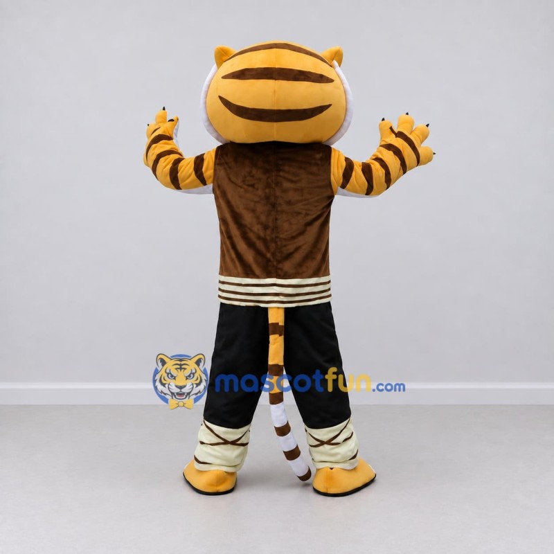 Custom Yellow Brown and Black Tiger in Martial Arts Outfit Mascot Costume Adult Full Body Suit for Martial Arts Events Custom Yellow Brown and Black Tiger in Martial Arts Outfit Mascot Costume Adult Full Body Suit for Martial Arts Events