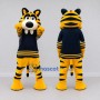 Custom Yellow Black and Navy Blue Saber-Toothed Tiger in Jersey Mascot Costume Adult Full Body Suit for Sports Events