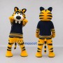 Custom Yellow Black and Navy Blue Saber-Toothed Tiger in Jersey Mascot Costume Adult Full Body Suit for Sports Events
