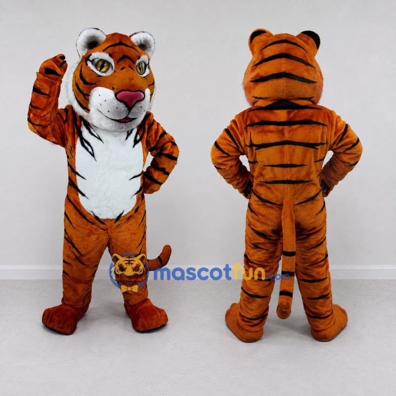 Custom Brown Black and White Tiger Mascot Costume Adult Full Body Suit for Wildlife Events Custom Brown Black and White Tiger Mascot Costume Adult Full Body Suit for Wildlife Events