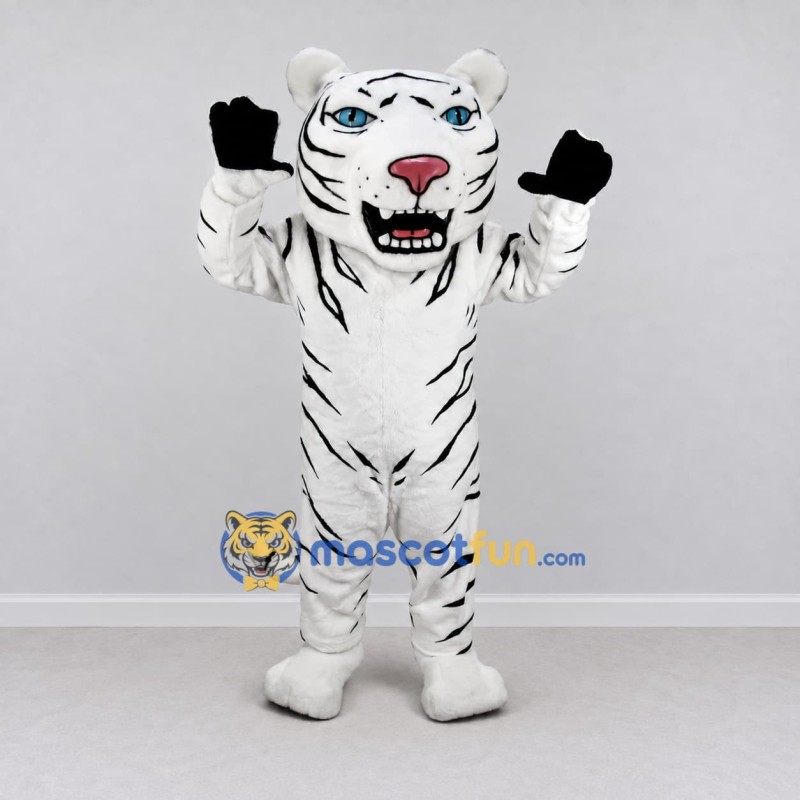 Custom White and Black Roaring Tiger Mascot Costume Adult Full Body Suit for Wildlife Events Custom White and Black Roaring Tiger Mascot Costume Adult Full Body Suit for Wildlife Events