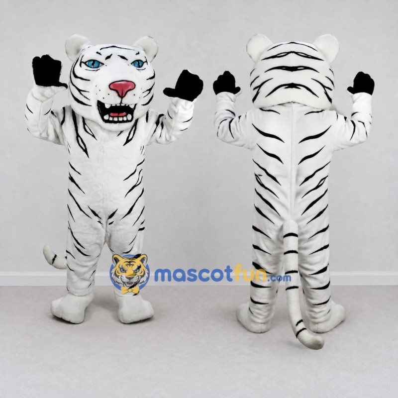 Custom White and Black Roaring Tiger Mascot Costume Adult Full Body Suit for Wildlife Events Custom White and Black Roaring Tiger Mascot Costume Adult Full Body Suit for Wildlife Events