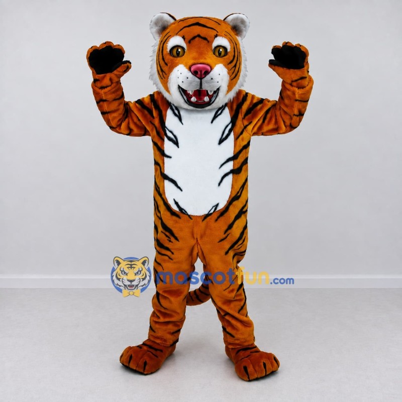 Custom Brown Black and White Tiger Mascot Costume Adult Full Body Suit for Wildlife Events Custom Brown Black and White Tiger Mascot Costume Adult Full Body Suit for Wildlife Events
