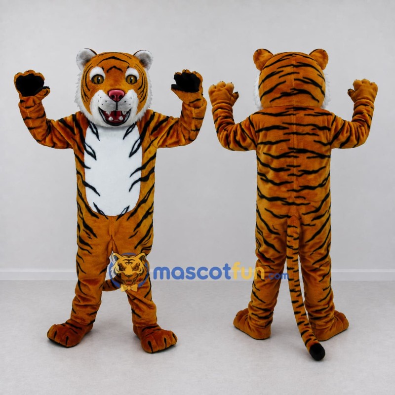Custom Brown Black and White Tiger Mascot Costume Adult Full Body Suit for Wildlife Events Custom Brown Black and White Tiger Mascot Costume Adult Full Body Suit for Wildlife Events