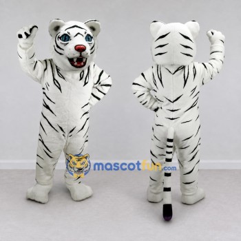 Custom White and Black Tiger Mascot Costume Adult Full Body Suit for Wildlife Events