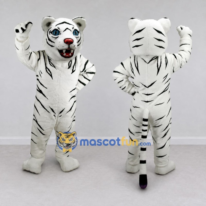Custom White and Black Tiger Mascot Costume Adult Full Body Suit for Wildlife Events Custom White and Black Tiger Mascot Costume Adult Full Body Suit for Wildlife Events