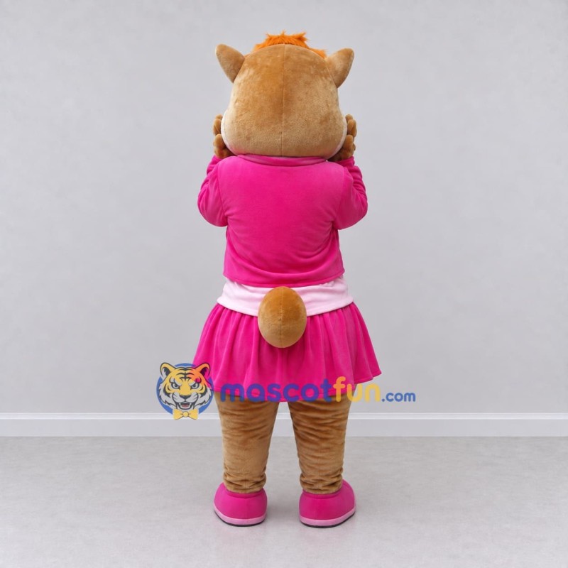 Custom Tan and Pink Cat in Skirt Mascot Costume Adult Full Body Suit for Children's Parties Custom Tan and Pink Cat in Skirt Mascot Costume Adult Full Body Suit for Children's Parties