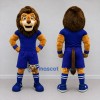 Custom Golden Brown and Blue Lion in Sportswear Mascot Costume Adult Full Body Suit for Sports Events Custom Golden Brown and Blue Lion in Sportswear Mascot Costume Adult Full Body Suit for Sports Events
