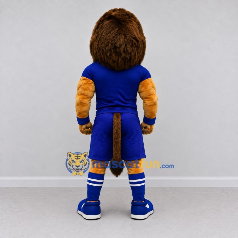 Custom Golden Brown and Blue Lion in Sportswear Mascot Costume Adult Full Body Suit for Sports Events Custom Golden Brown and Blue Lion in Sportswear Mascot Costume Adult Full Body Suit for Sports Events