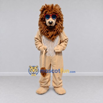 Custom Tan and Brown Lion with Sunglasses Mascot Costume Adult Full Body Suit for Summer Events Custom Tan and Brown Lion with Sunglasses Mascot Costume Adult Full Body Suit for Summer Events