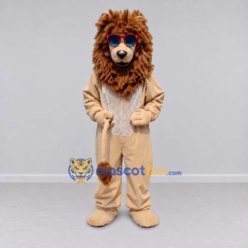 Custom Tan and Brown Lion with Sunglasses Mascot Costume Adult Full Body Suit for Summer Events