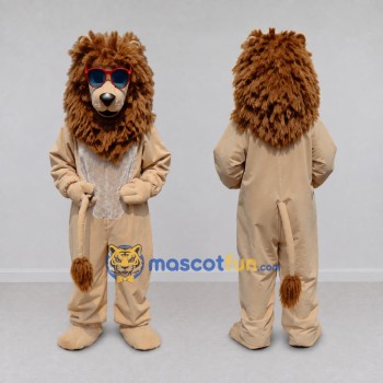 Custom Tan and Brown Lion with Sunglasses Mascot Costume Adult Full Body Suit for Summer Events