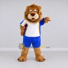 Custom Tan Blue and White Lion in Sportswear Mascot Costume Adult Full Body Suit for Sports Events Custom Tan Blue and White Lion in Sportswear Mascot Costume Adult Full Body Suit for Sports Events