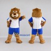 Custom Tan Blue and White Lion in Sportswear Mascot Costume Adult Full Body Suit for Sports Events Custom Tan Blue and White Lion in Sportswear Mascot Costume Adult Full Body Suit for Sports Events