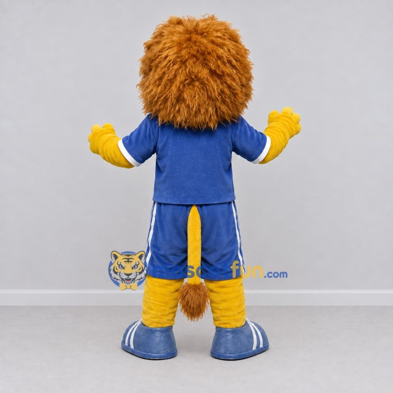 Custom Yellow Brown and Blue Lion in Sportswear Mascot Costume Adult Full Body Suit for Sports Events Custom Yellow Brown and Blue Lion in Sportswear Mascot Costume Adult Full Body Suit for Sports Events