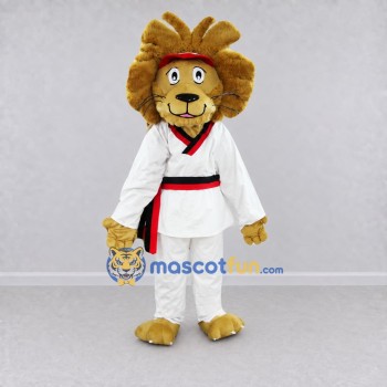Custom Golden Brown and White Lion in Martial Arts Uniform Mascot Costume Adult Full Body Suit for Martial Arts Events