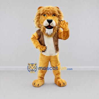 Custom Golden Brown Lion in Vest Mascot Costume Adult Full Body Suit for Wildlife Events Custom Golden Brown Lion in Vest Mascot Costume Adult Full Body Suit for Wildlife Events