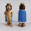 Custom Tan Brown and Blue Lion with Crown and Cape Mascot Costume Adult Full Body Suit for Themed Parties Custom Tan Brown and Blue Lion with Crown and Cape Mascot Costume Adult Full Body Suit for Themed Parties
