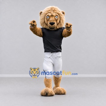 Custom Tan Black and White Lion in Sportswear Mascot Costume Adult Full Body Suit for Sports Events