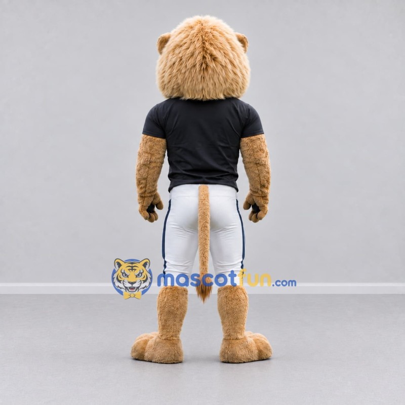 Custom Tan Black and White Lion in Sportswear Mascot Costume Adult Full Body Suit for Sports Events Custom Tan Black and White Lion in Sportswear Mascot Costume Adult Full Body Suit for Sports Events
