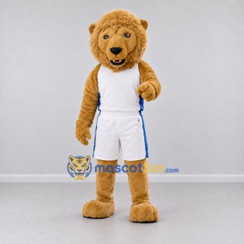 Custom Tan and White Lion in Sportswear Mascot Costume Adult Full Body Suit for Sports Events
