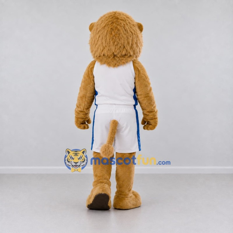 Custom Tan and White Lion in Sportswear Mascot Costume Adult Full Body Suit for Sports Events