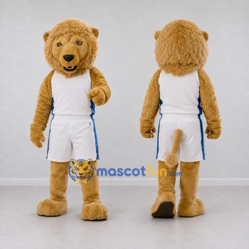 Custom Tan and White Lion in Sportswear Mascot Costume Adult Full Body Suit for Sports Events