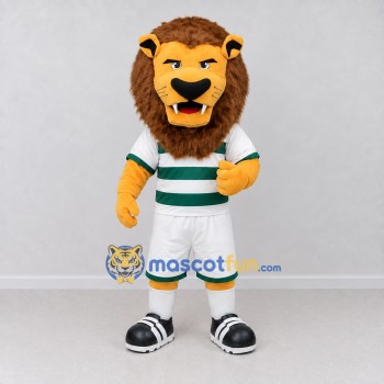 Custom Yellow Brown White and Green Lion in Sportswear Mascot Costume Adult Full Body Suit for Sports Events