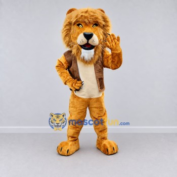 Custom Golden Brown Lion in Vest Mascot Costume Adult Full Body Suit for Wildlife Events Custom Golden Brown Lion in Vest Mascot Costume Adult Full Body Suit for Wildlife Events