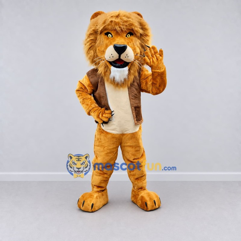 Custom Golden Brown Lion in Vest Mascot Costume Adult Full Body Suit for Wildlife Events Custom Golden Brown Lion in Vest Mascot Costume Adult Full Body Suit for Wildlife Events