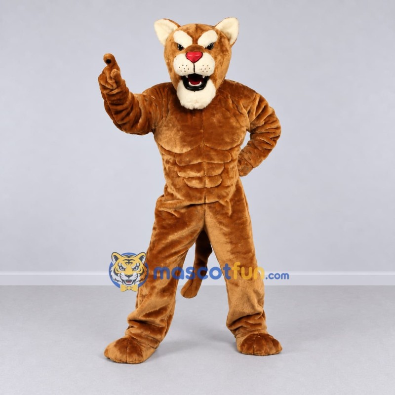 Custom Brown and Cream Muscular Big Cat Mascot Costume Adult Full Body Suit for Sports Events Custom Brown and Cream Muscular Big Cat Mascot Costume Adult Full Body Suit for Sports Events