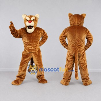 Custom Brown and Cream Muscular Big Cat Mascot Costume Adult Full Body Suit for Sports Events
