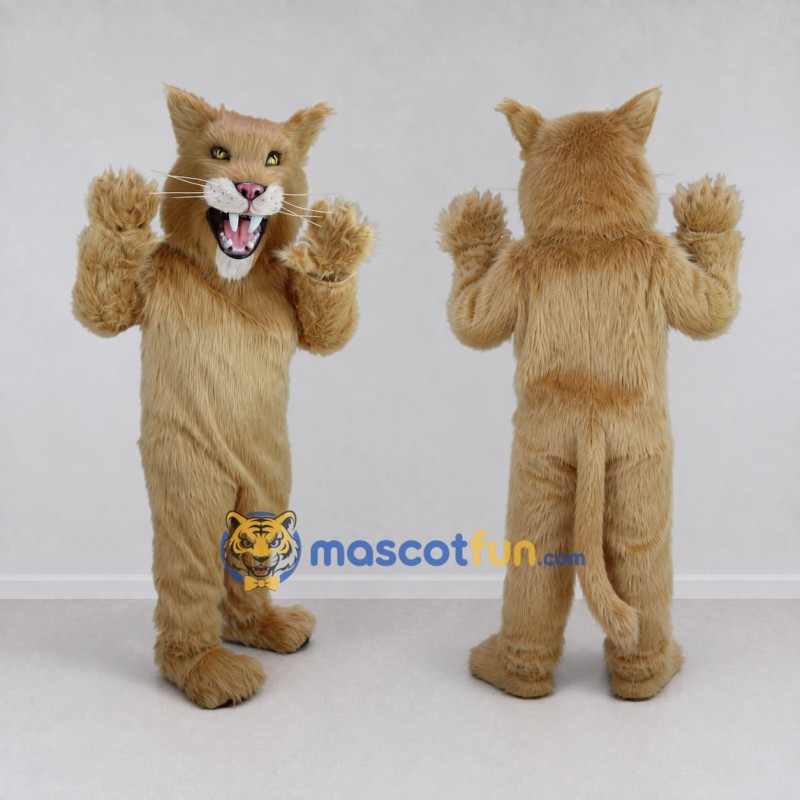 Custom Tan Roaring Wild Cat Mascot Costume Adult Full Body Suit for Wildlife Events Custom Tan Roaring Wild Cat Mascot Costume Adult Full Body Suit for Wildlife Events