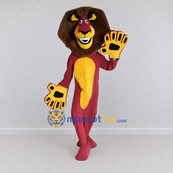 Custom Burgundy Yellow and Brown Lion Mascot Costume Adult Full Body Suit for Themed Parties Custom Burgundy Yellow and Brown Lion Mascot Costume Adult Full Body Suit for Themed Parties