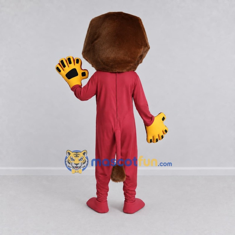 Custom Burgundy Yellow and Brown Lion Mascot Costume Adult Full Body Suit for Themed Parties