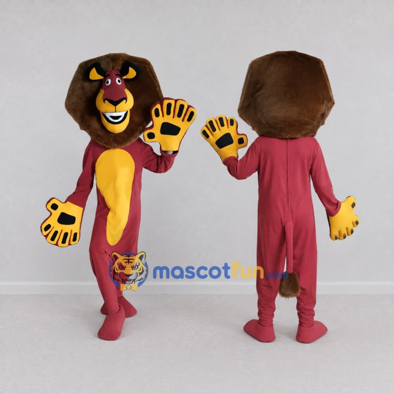 Custom Burgundy Yellow and Brown Lion Mascot Costume Adult Full Body Suit for Themed Parties