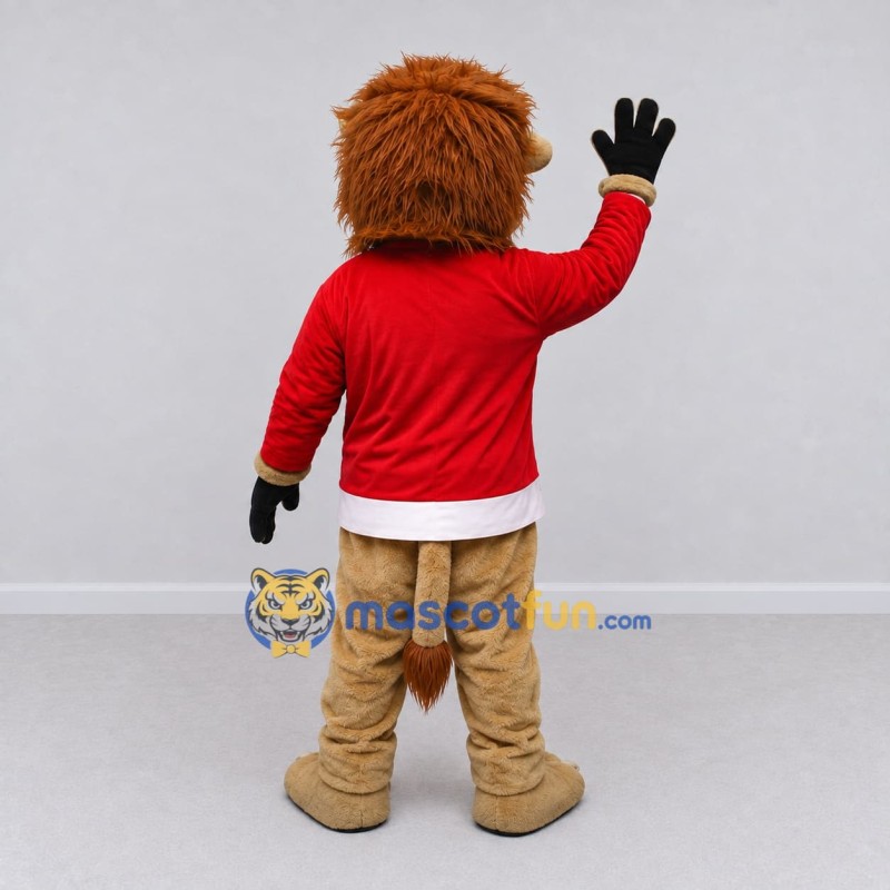 Custom Tan and Red Lion in T-Shirt Mascot Costume Adult Full Body Suit for Sports Events