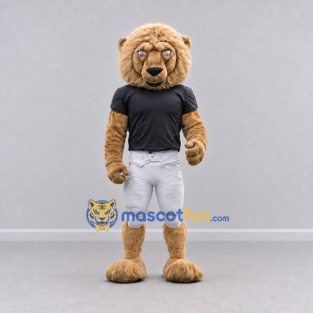 Custom Tan Black and White Lion in Sportswear Mascot Costume Adult Full Body Suit for Sports Events