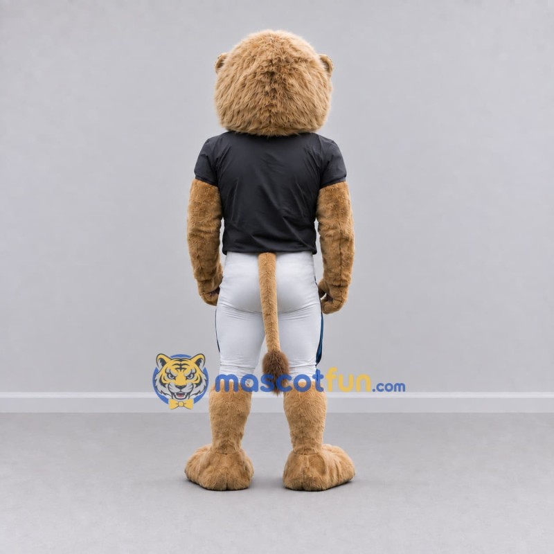 Custom Tan Black and White Lion in Sportswear Mascot Costume Adult Full Body Suit for Sports Events Custom Tan Black and White Lion in Sportswear Mascot Costume Adult Full Body Suit for Sports Events