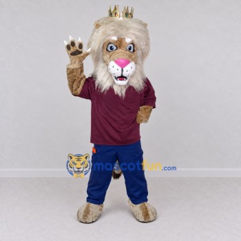 Custom Gray Burgundy and Blue Lion with Crown Mascot Costume Adult Full Body Suit for Themed Parties Custom Gray Burgundy and Blue Lion with Crown Mascot Costume Adult Full Body Suit for Themed Parties