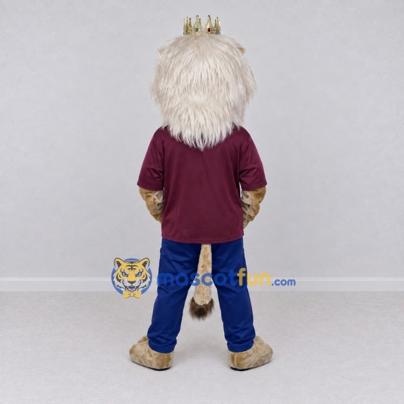 Custom Gray Burgundy and Blue Lion with Crown Mascot Costume Adult Full Body Suit for Themed Parties Custom Gray Burgundy and Blue Lion with Crown Mascot Costume Adult Full Body Suit for Themed Parties