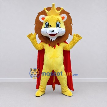 Custom Yellow Brown and Red Lion with Crown and Cape Mascot Costume Adult Full Body Suit for Themed Parties Custom Yellow Brown and Red Lion with Crown and Cape Mascot Costume Adult Full Body Suit for Themed Parties