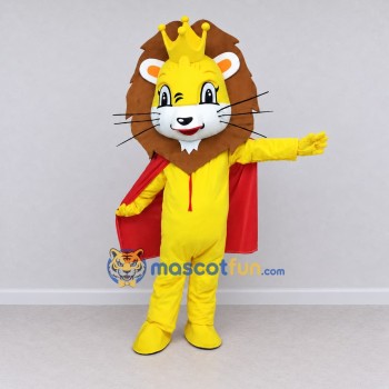 Custom Yellow Brown and Red Lion with Crown and Cape Mascot Costume Adult Full Body Suit for Themed Parties Custom Yellow Brown and Red Lion with Crown and Cape Mascot Costume Adult Full Body Suit for Themed Parties
