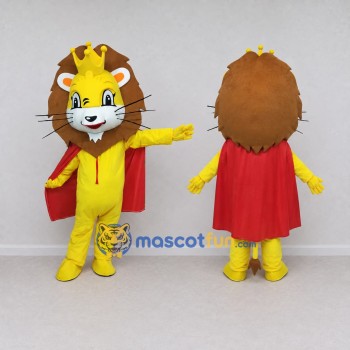 Custom Yellow Brown and Red Lion with Crown and Cape Mascot Costume Adult Full Body Suit for Themed Parties